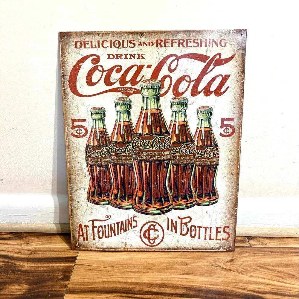 Coca-Cola 5 Cent Metal Sign - Delicious and Refreshing - 12.5" x 16" - NWOT